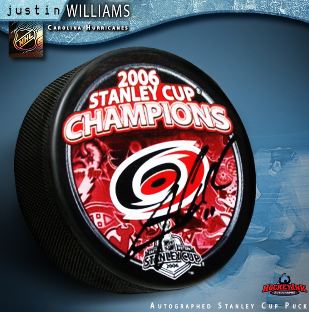 JUSTIN WILLIAMS Signed 2006 Stanley Cup Champions Puck - Carolina Hurricanes