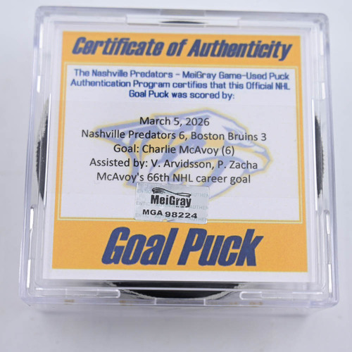 Image of McAvoy, Charlie - Boston Bruins - March 5, 2026 at Nashville Predators (Predators Logo)