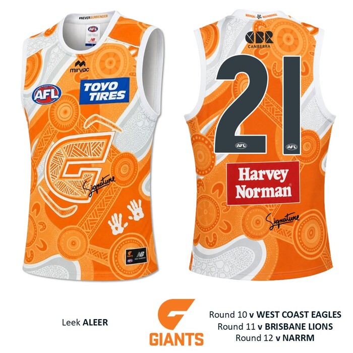Photo of Leek Aleer #21 GWS GIANTS "Mirrung" Indigenous Jumper