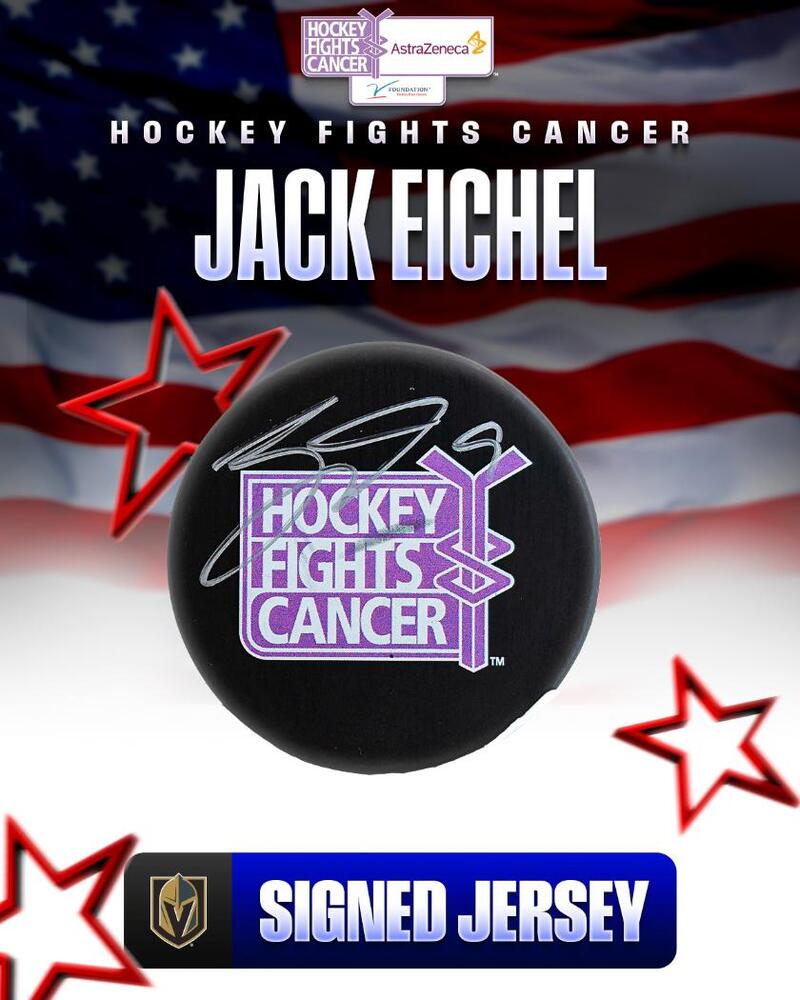 Jack Eichel Autographed Hockey Fights Cancer Puck - Vegas Golden Knights