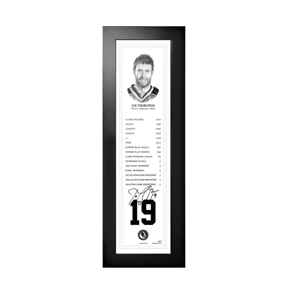 Joe Thornton Autographed Legends Line Honoured Member Stats Frame - Limited Edition 3/3 LAST ONE AVAILABLE