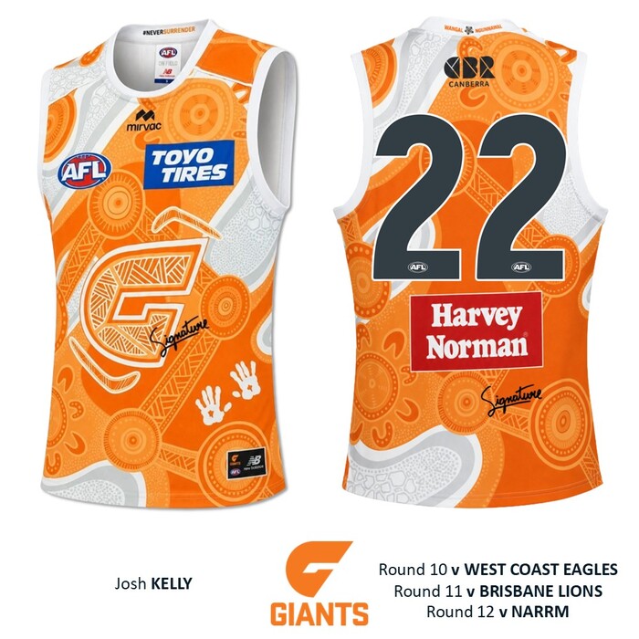 Photo of Josh Kelly #22 GWS GIANTS "Mirrung" Indigenous Jumper