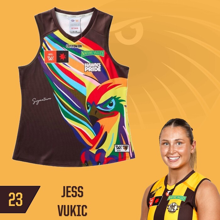 Photo of Jess Vukic #23 Hawthorn 2025 Pride Match-Worn Guernsey