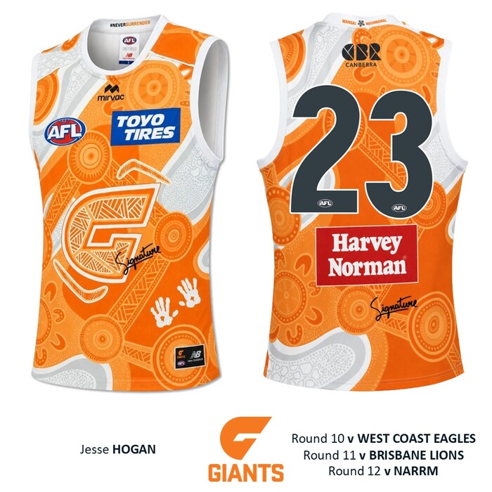 Photo of Jesse Hogan #23 GWS GIANTS "Mirrung" Indigenous Jumper