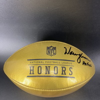 HOF - Oilers Warren Moon Signed Gold NFL Honors Football with HOF 06 Ins...
