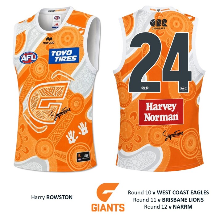 Photo of Harry Rowston #24 GWS GIANTS "Mirrung" Indigenous Jumper
