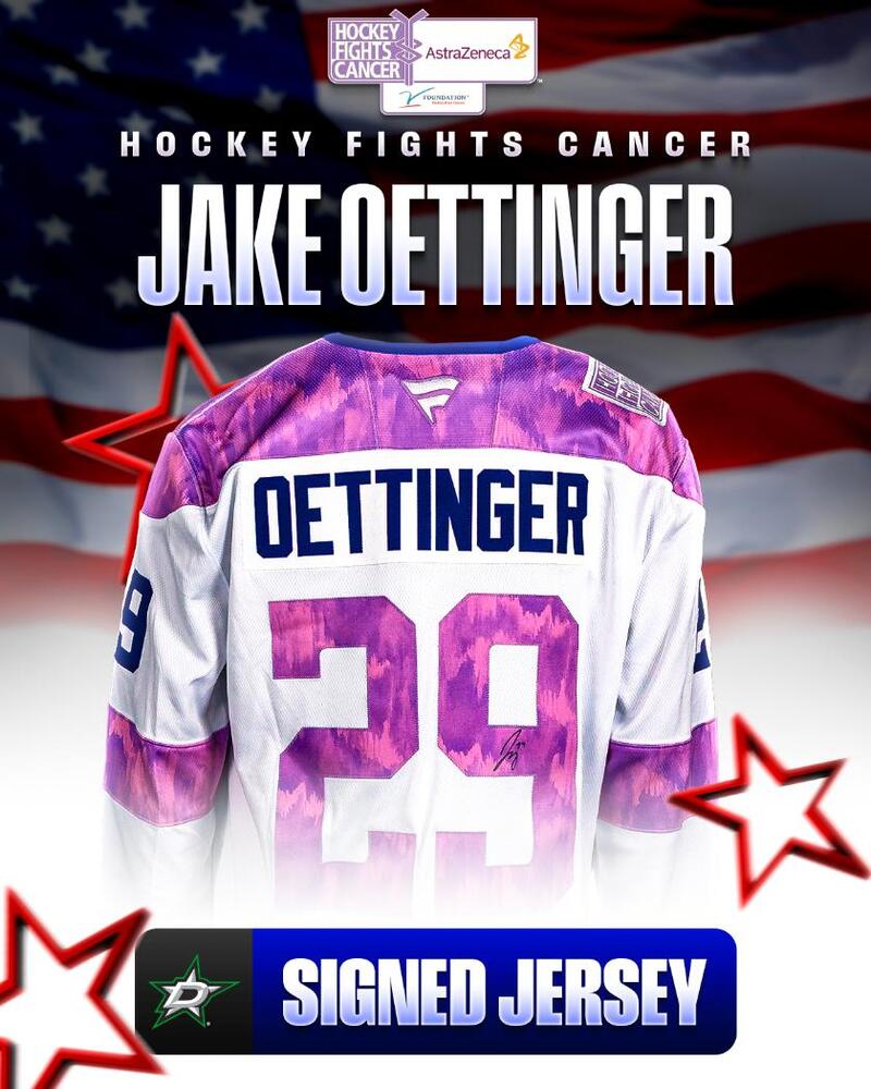 Jake Oettinger Autographed Hockey Fights Cancer Jersey - Dallas Stars
