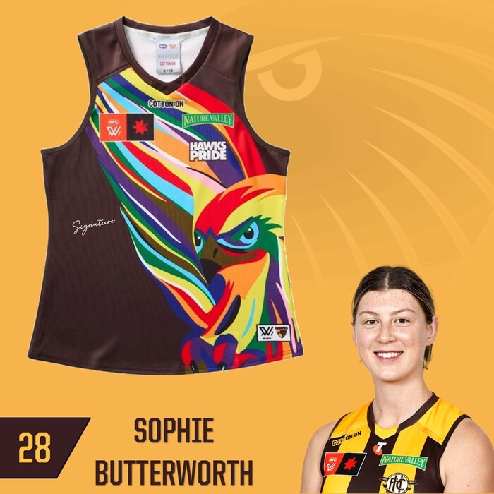 Sophie Butterworth #28 Hawthorn 2025 Pride Player-Issue Guernsey