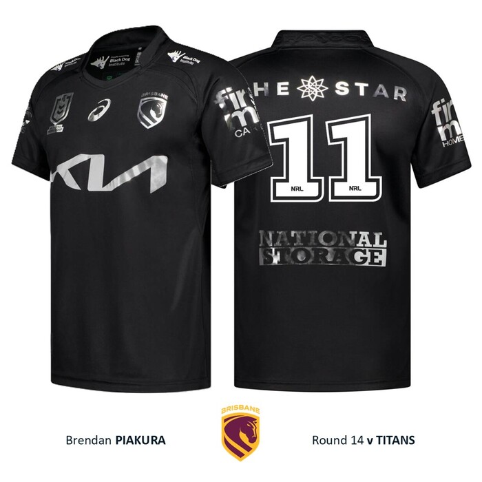 Photo of Brendan Piakura #11 Brisbane Broncos 2026 Black Jersey Player-Issued 