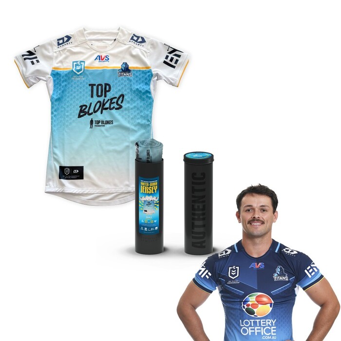 Photo of Sean Mullany #19 2025 Gold Coast Titans Top Blokes Foundation Match-Worn Jersey