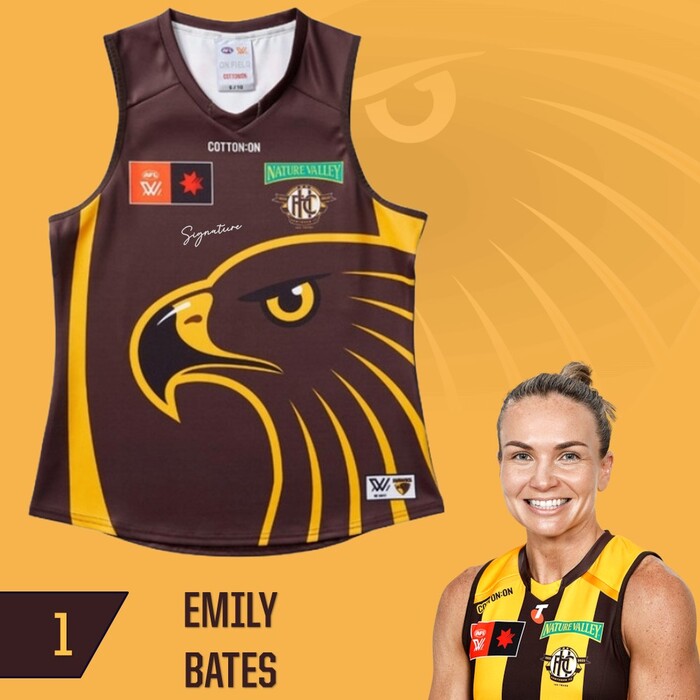 Photo of Emily Bates #1 Hawthorn 2025 Clash (Brown) Training Guernsey