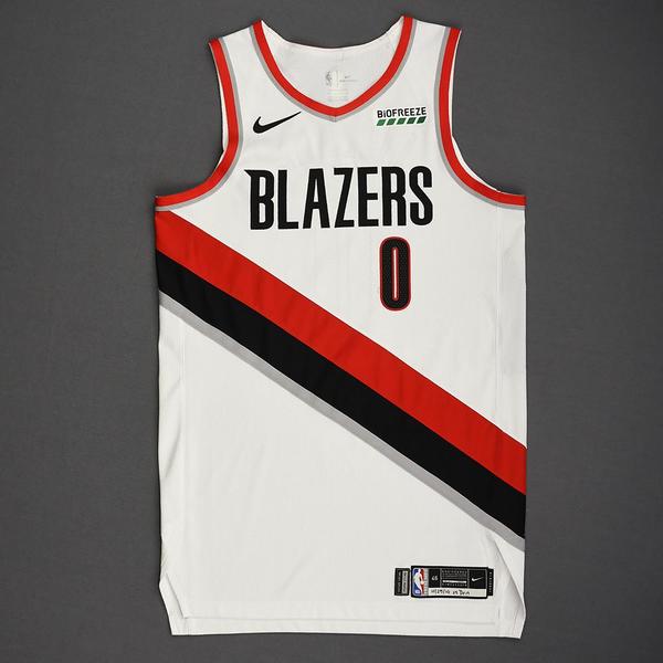 Image of Damian Lillard - Portland Trail Blazers - Kia NBA Tip-Off 2019 - Game-Worn Association Edition Jersey - Scored Game-High 32 Points