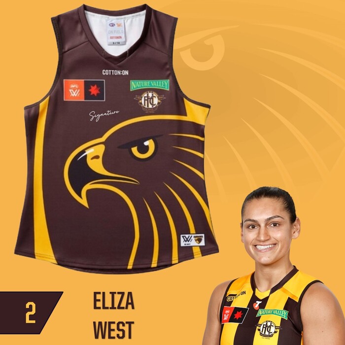 Photo of Eliza West #2 Hawthorn 2025 Clash (Brown) Training Guernsey