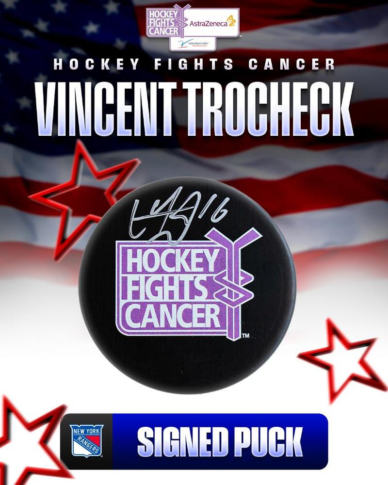 Vincent Trocheck Autographed Hockey Fights Cancer Puck - New York Rangers