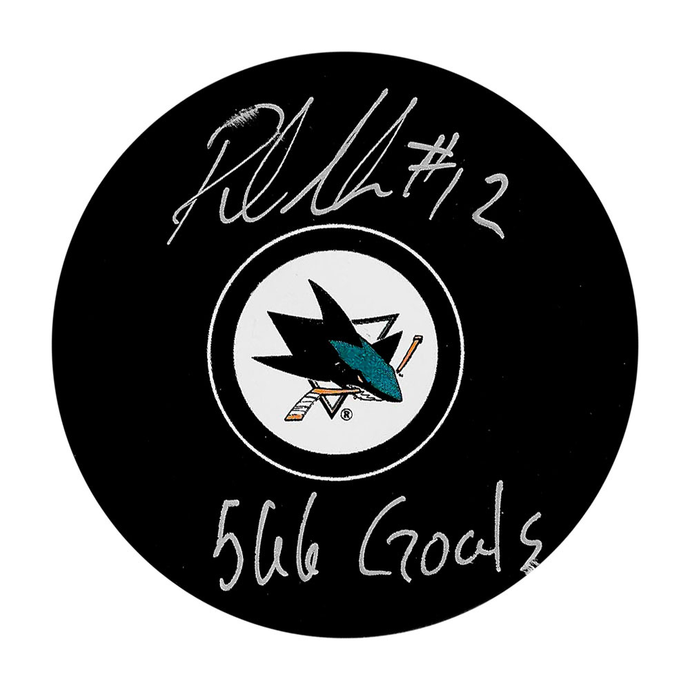 Patrick Marleau Autographed San Jose Sharks Puck w/566 GOALS Inscription