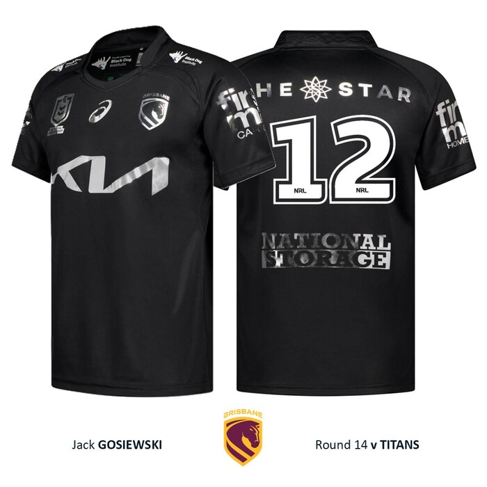 Photo of Jack Gosiewski #12 Brisbane Broncos 2026 Black Jersey Player-Issued 