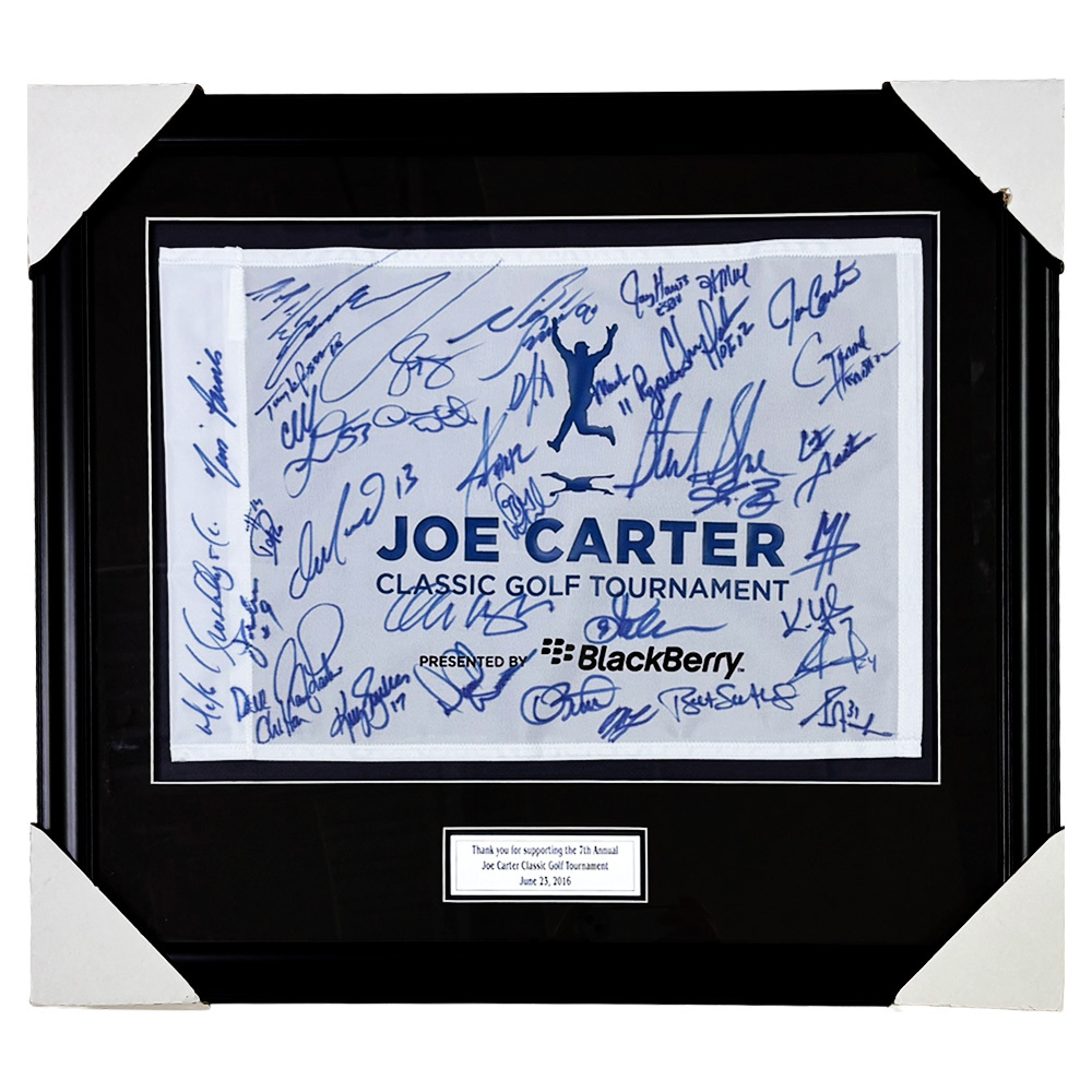 2016 Joe Carter Classic Golf Tournament Framed Signed Pin Flag - Carter, Marino, McMahon, Erving & More
