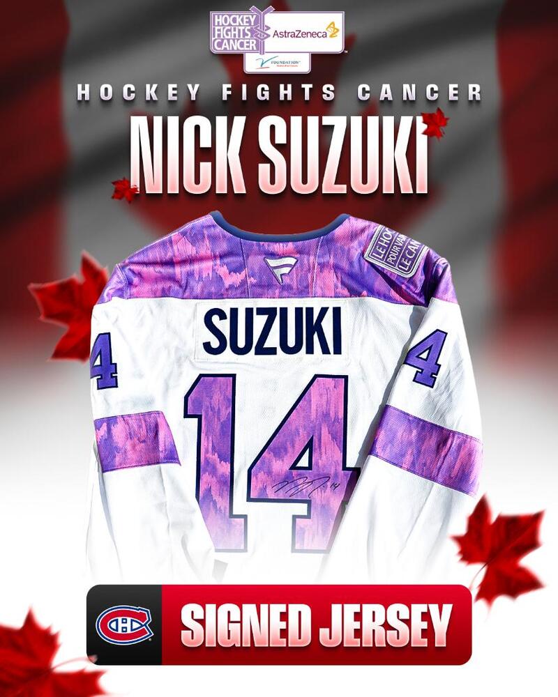 Nick Suzuki Autographed Hockey Fights Cancer Jersey - Montreal Canadiens