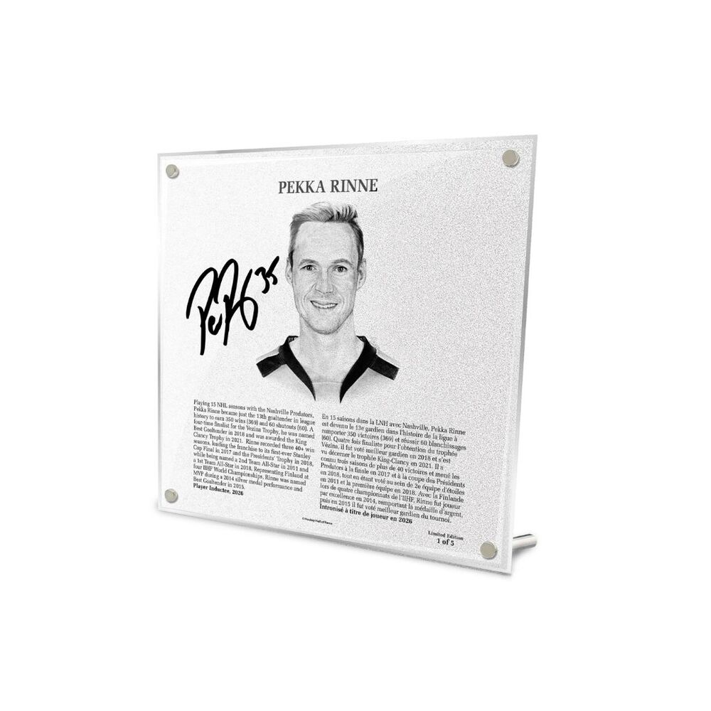 Pekka Rinne Autographed Legends Line Honoured Member Plaque - Limited Edition 1/5