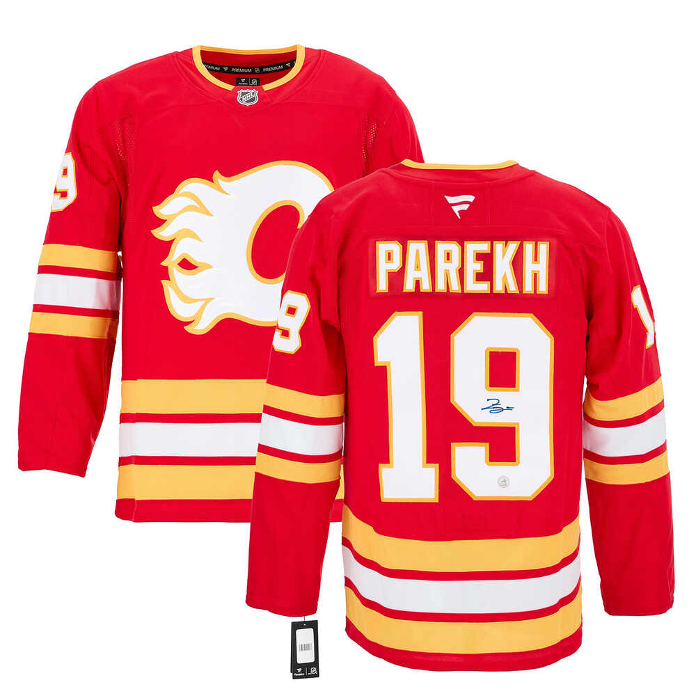 Zayne Parekh Autographed Calgary Flames Fanatics Premium Jersey