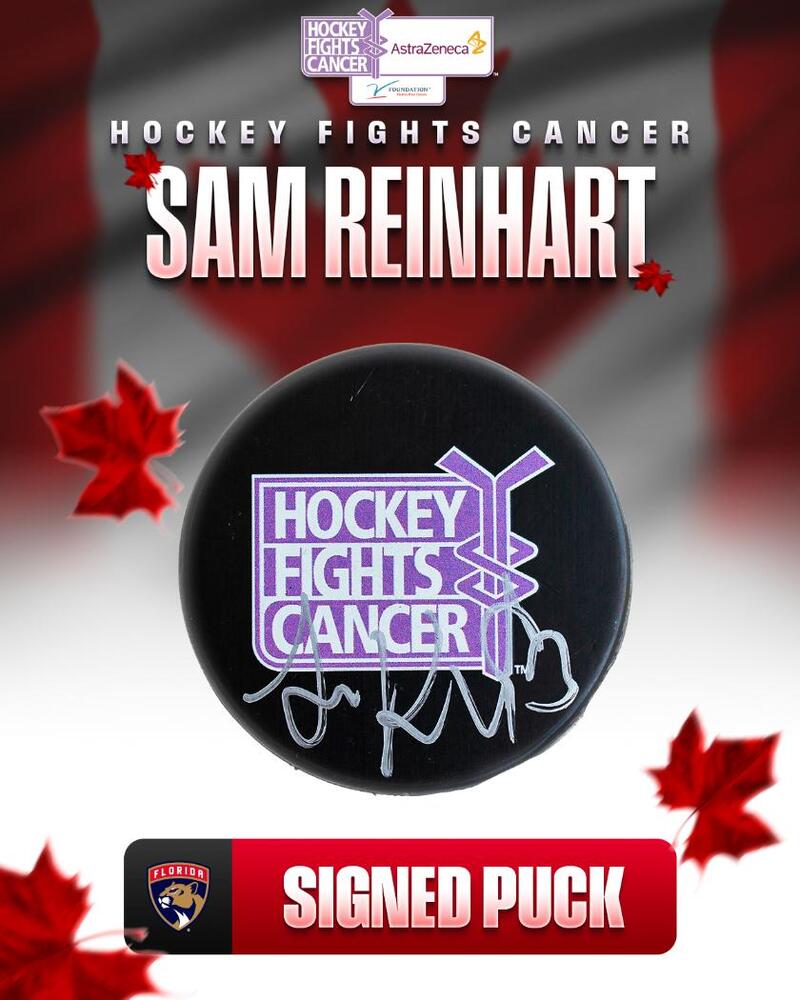 Sam Reinhart Autographed Hockey Fights Cancer Puck - Florida Panthers