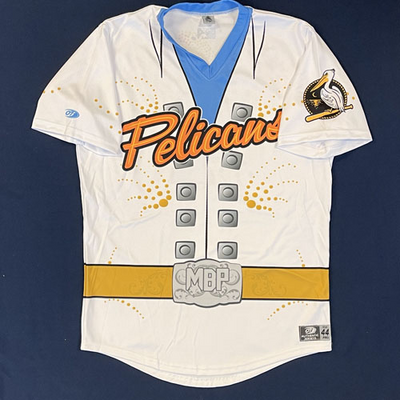 MYRTLE BEACH PELICANS RHINESTONE JUMPSUIT JERSEY #1 SIZE 44