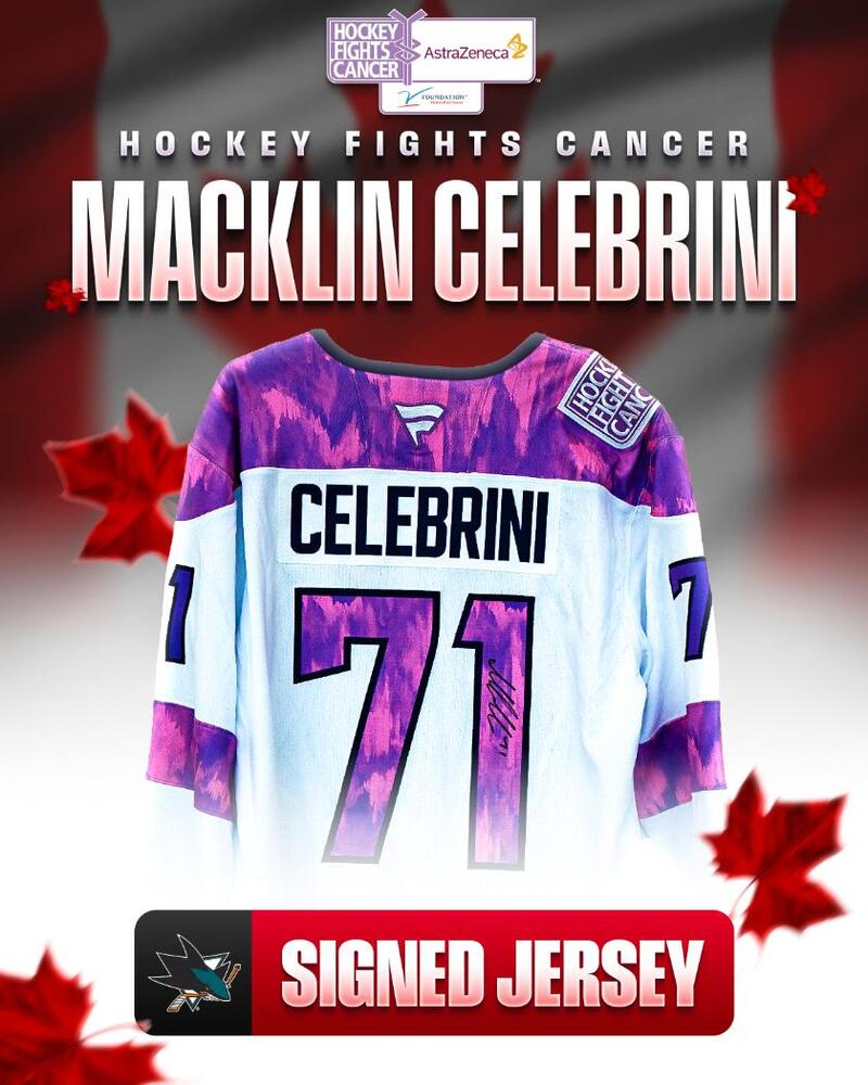 Macklin Celebrini Autographed Hockey Fights Cancer Jersey - San Jose Sharks