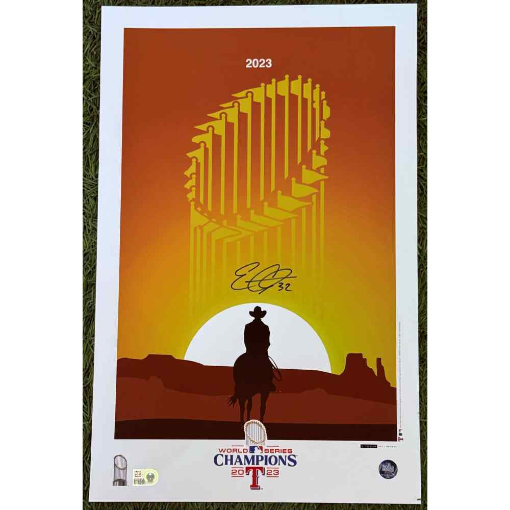 Evan Carter Autographed 2023 World Series Champions 11x17 S