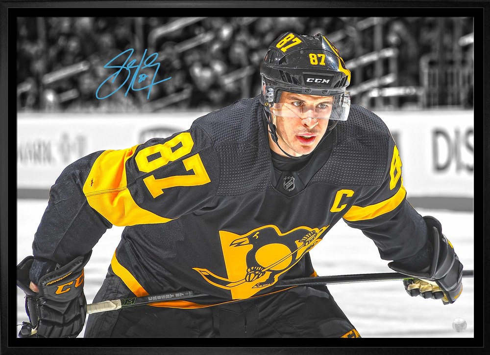 Sidney Crosby Signed 20x29 Canvas Framed Penguins Leaning