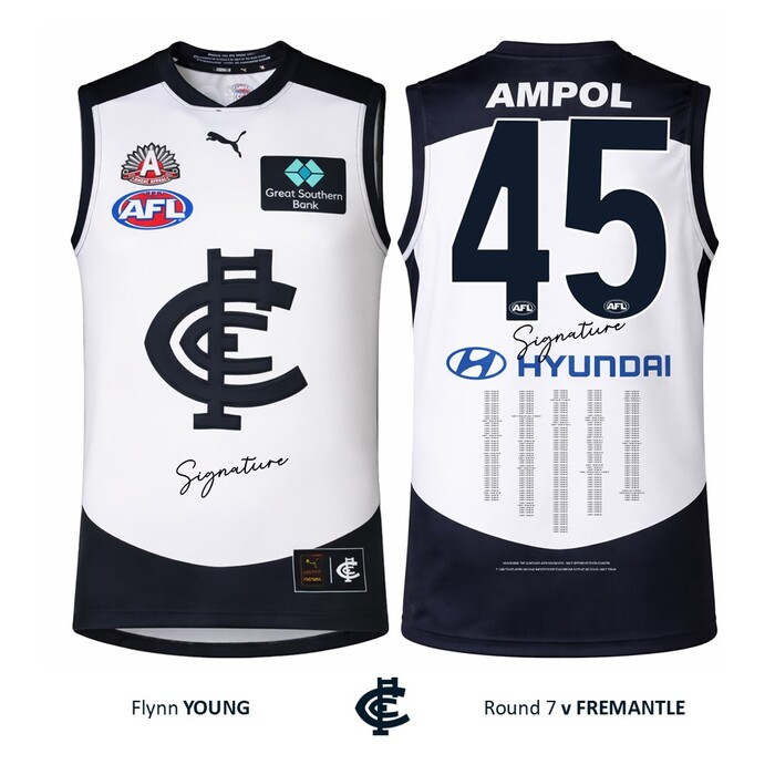 Photo of Flynn Young #45 Carlton 2026 ANZAC Day Match Guernsey