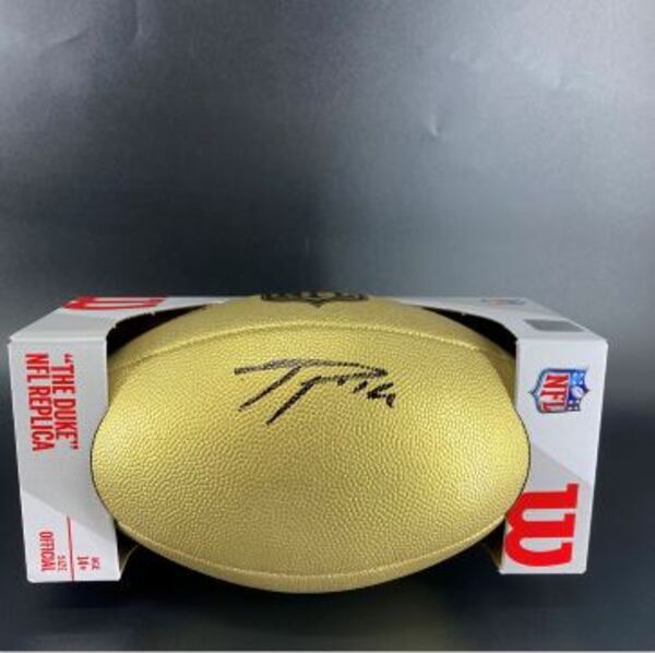 NFL - Patriots Ja'Lynn Polk Signed Gold Composite Football
