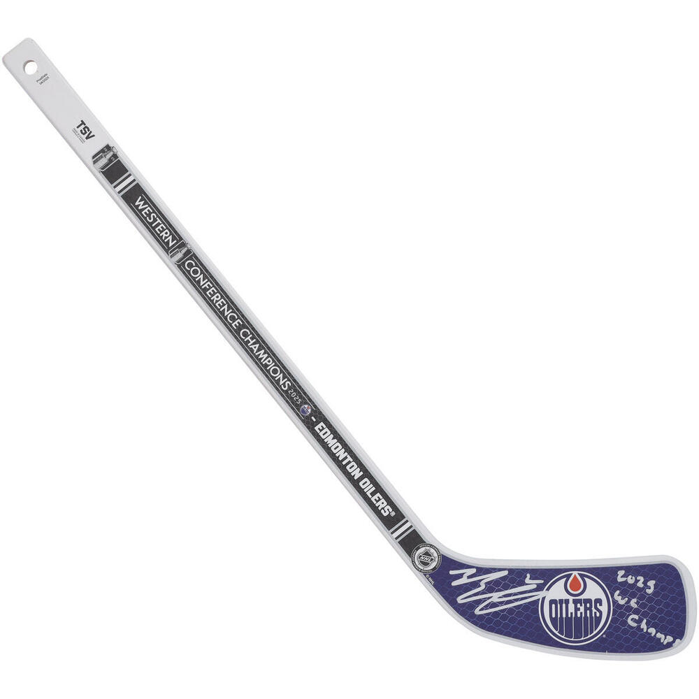Evan Bouchard Edmonton Oilers Autographed 2025 Western Conference Champions Mini Wood Stick with 