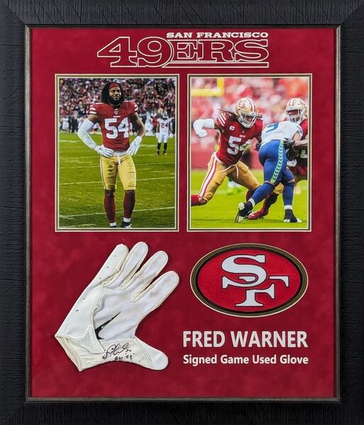 Fred Warner Signed San Francisco 49ers Game Used Glove Framed Display - ...