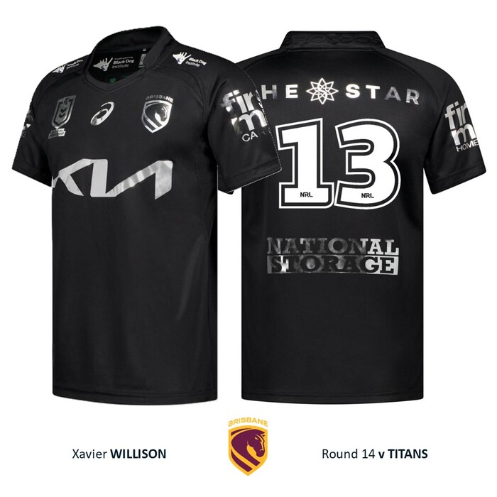 Photo of Xavier Willison #13 Brisbane Broncos 2026 Black Jersey Player-Issued 