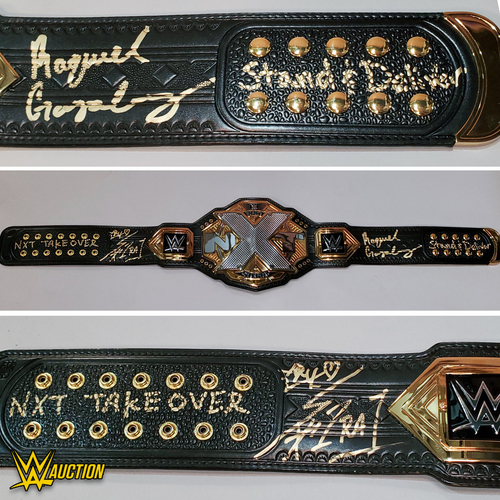 Raquel Gonzalez and Io Shirai SIGNED NXT Women's Championship Replica Title. (Stand and Deliver Face Off)
