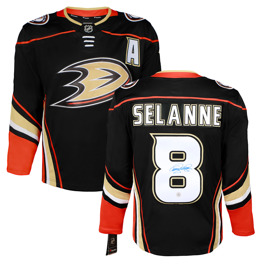 Teemu Selanne Signed Anaheim Ducks Black Fanatics Breakaway Jersey