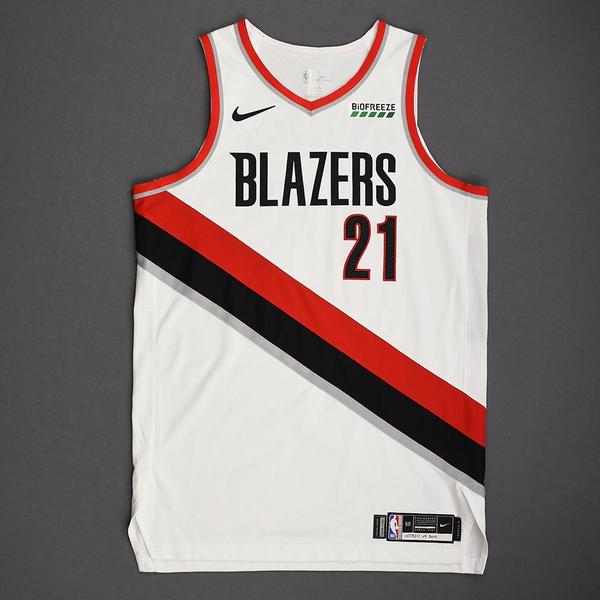 Image of Hassan Whiteside - Portland Trail Blazers - Kia NBA Tip-Off 2019 - Game-Worn Association Edition Jersey - Trail Blazers' Debut - Double-Double