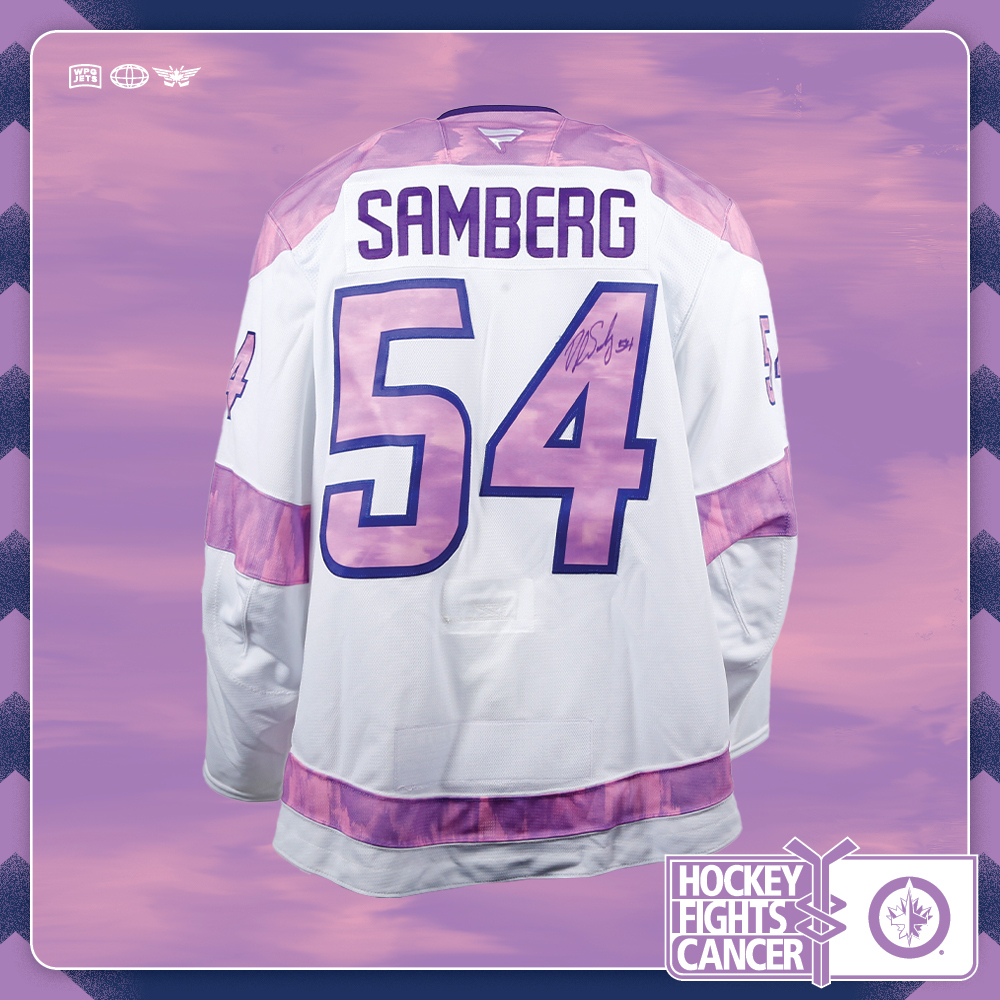 Dylan Samberg #54 Team Issued Limited Edition Autographed Hockey Fights Cancer Jersey