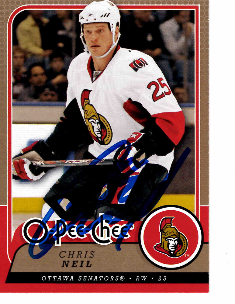 Chris Neil Autographed 2008-09 O-Pee-Chee Gold Ottawa Senators #320