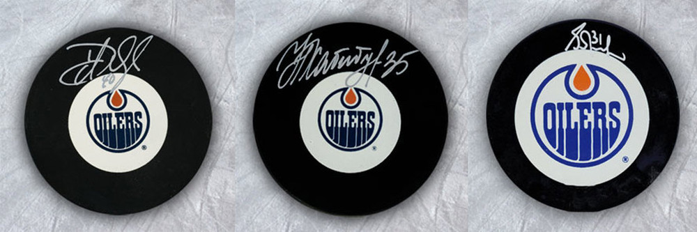 Edmonton Oilers Autographed Goalie Puck Lot of 3 - Nikolai Khabibulin ...