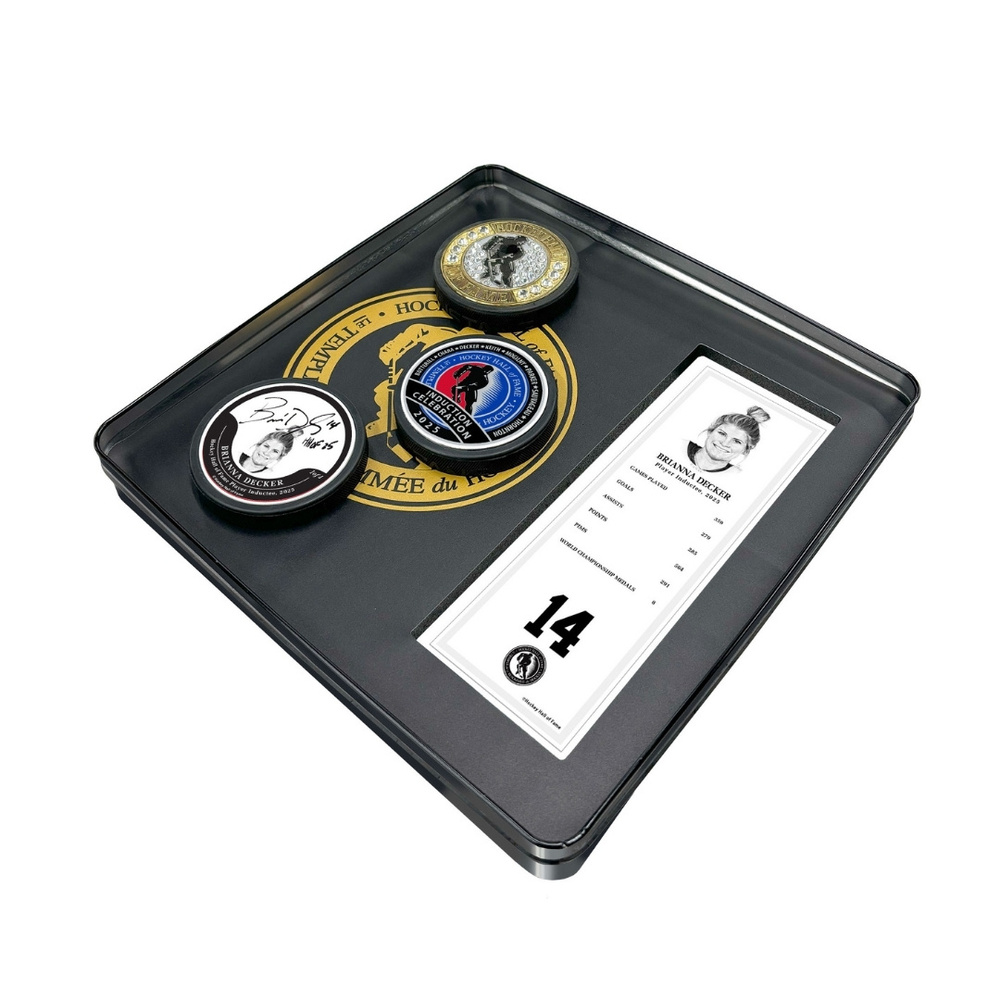 Brianna Decker Autographed Legends Line Honoured Member Tin Puck Set - Limited Edition 3/4