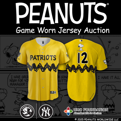 Catcher Thomas Frick #12, Size 46 (LG), Game-Worn and signed Peanuts Themed Jersey