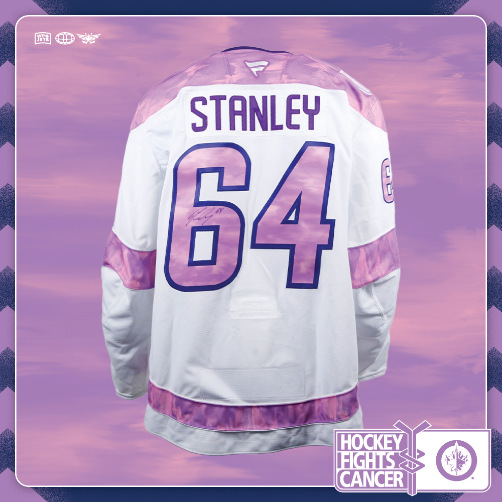 Logan Stanley #64 Team Issued Limited Edition Autographed Hockey Fights Cancer Jersey