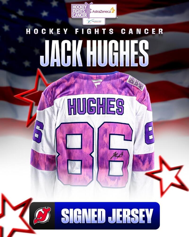 Jack Hughes Autographed Hockey Fights Cancer Jersey - New Jersey Devils