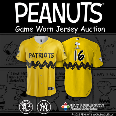 Pitcher Elmer Rodriguez-Cruz #16, Size 46 (LG), Game-Worn and signed Peanuts Themed Jersey