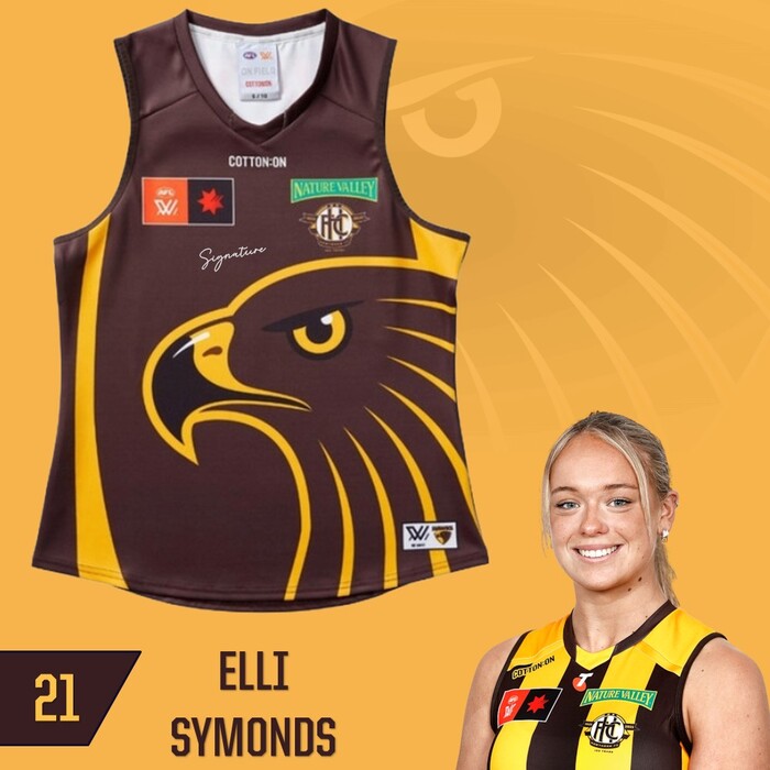 Photo of Elli Symonds #21 Hawthorn 2025 Clash (Brown) Training Guernsey