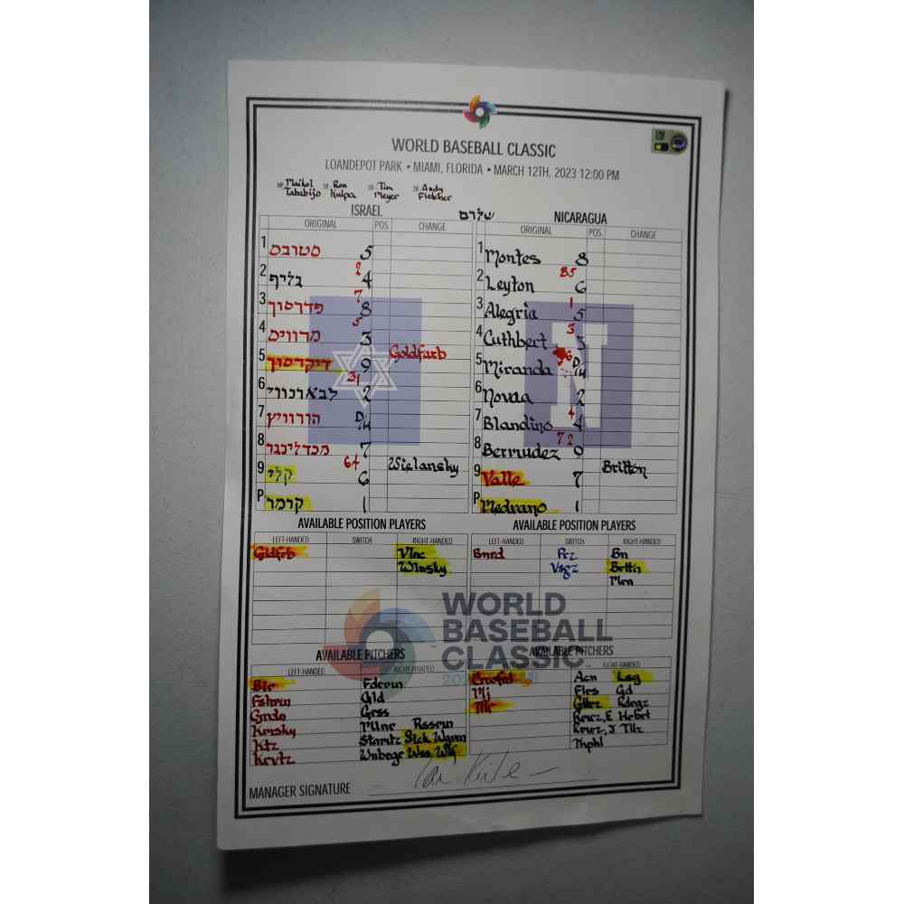 Game-Used Line-Up Card - 2023 World Baseball Classic - Nicaragua