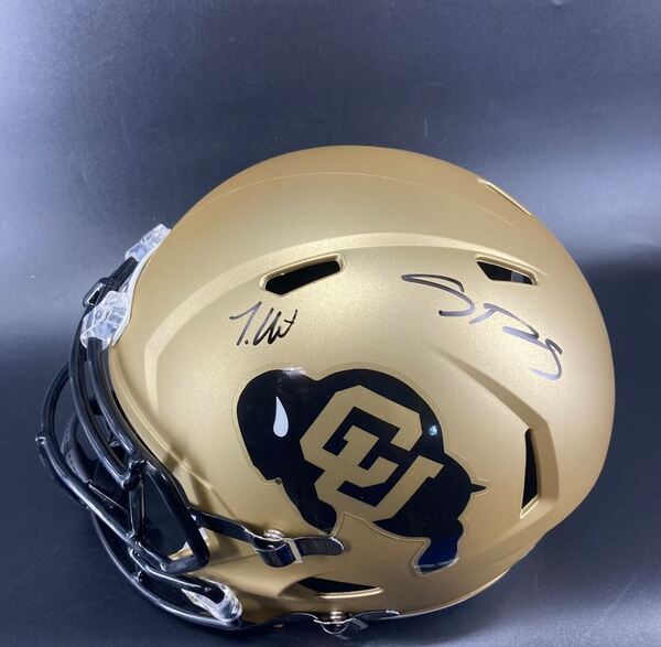 NFL - Colorado Multi Signed Replica Speed Helmet Signed by Travis Hunter...