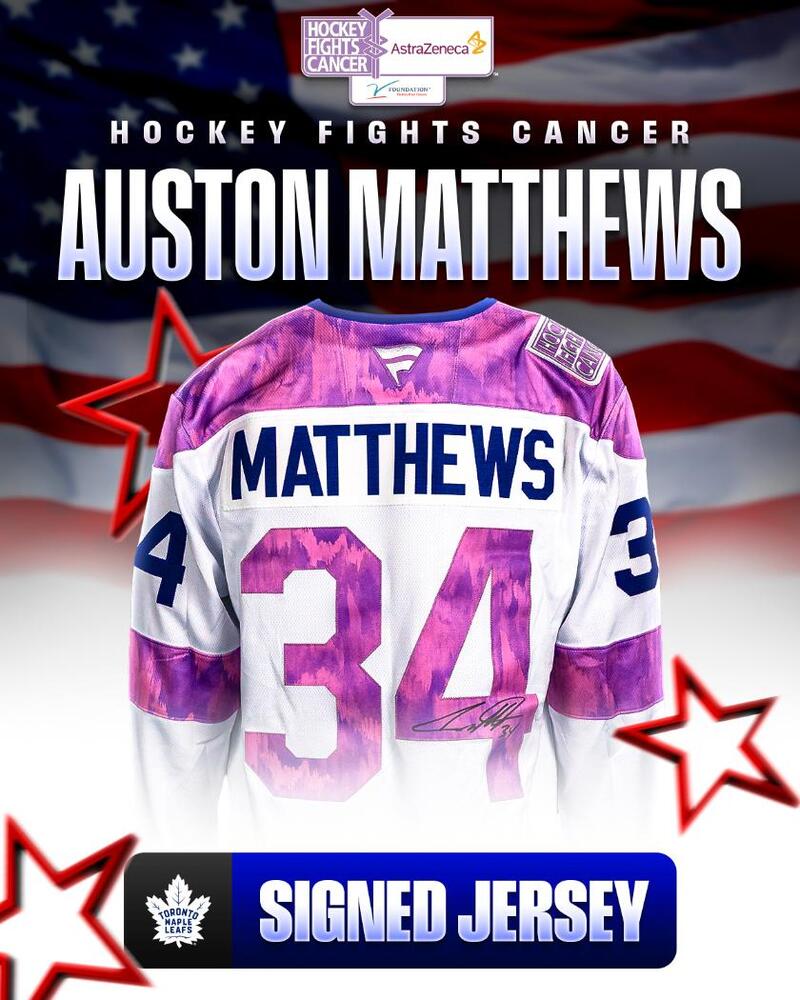 Auston Matthews Autographed Hockey Fights Cancer Jersey - Toronto Maple Leafs