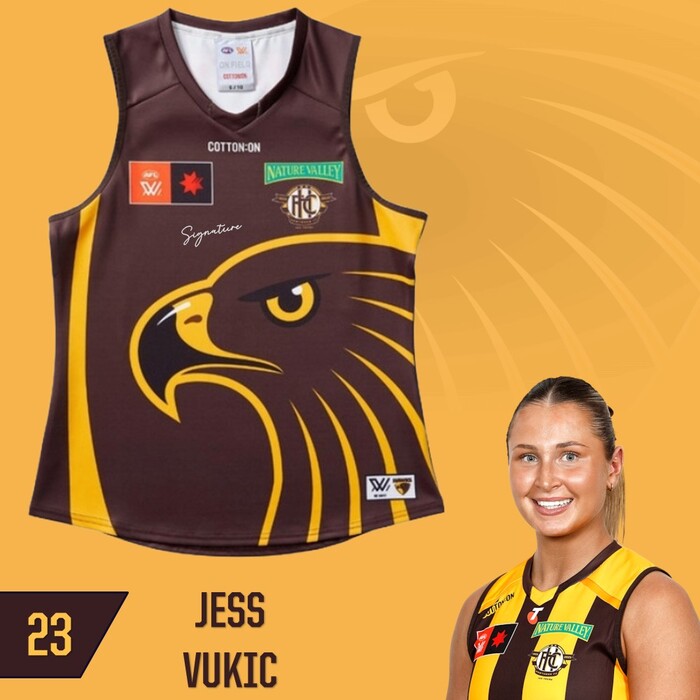Photo of Jess Vukic #23 Hawthorn 2025 Clash (Brown) Training Guernsey